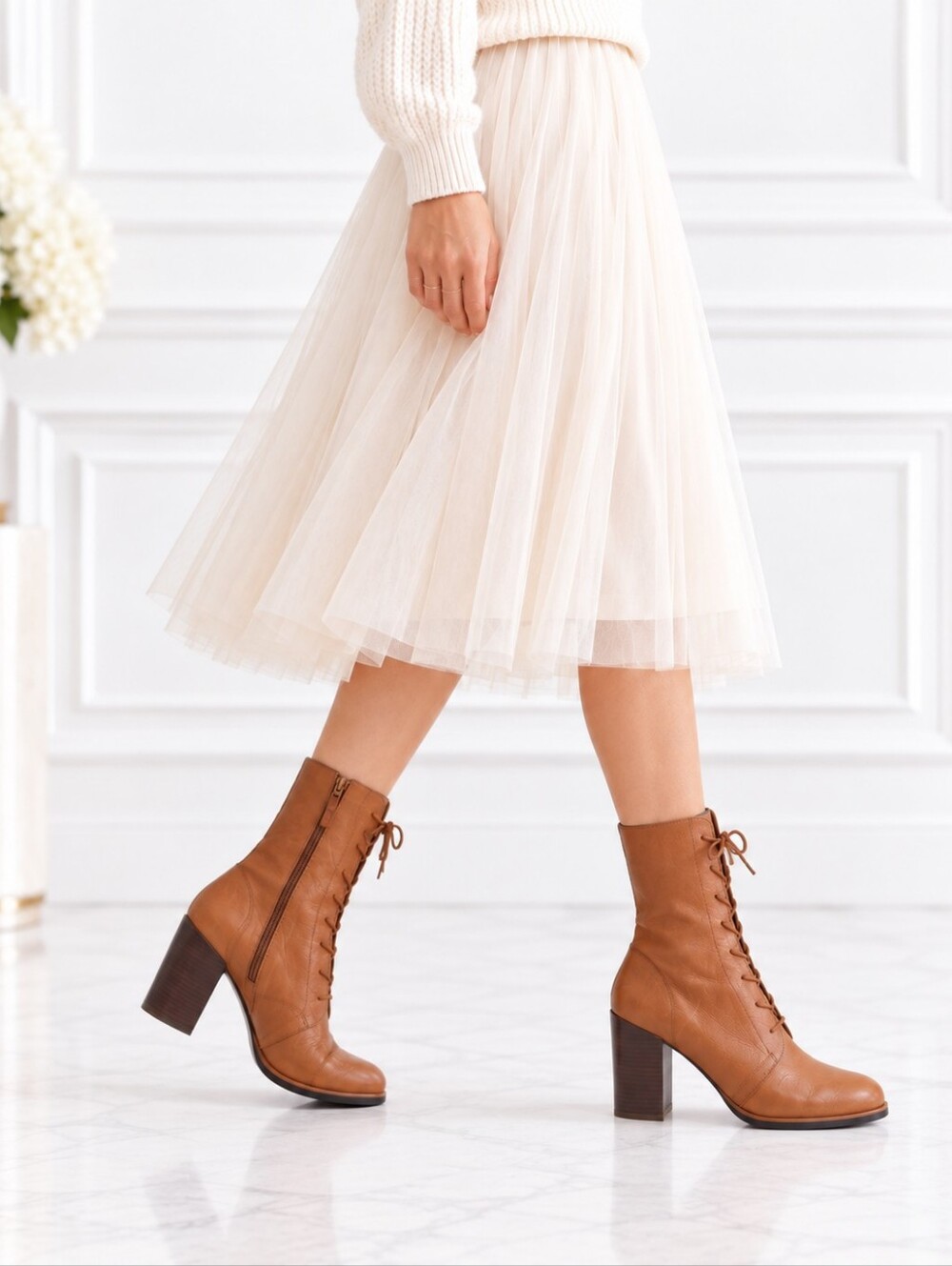 Franco Sarto Brown Leather Lace Up Block Heel Boots | Size 11